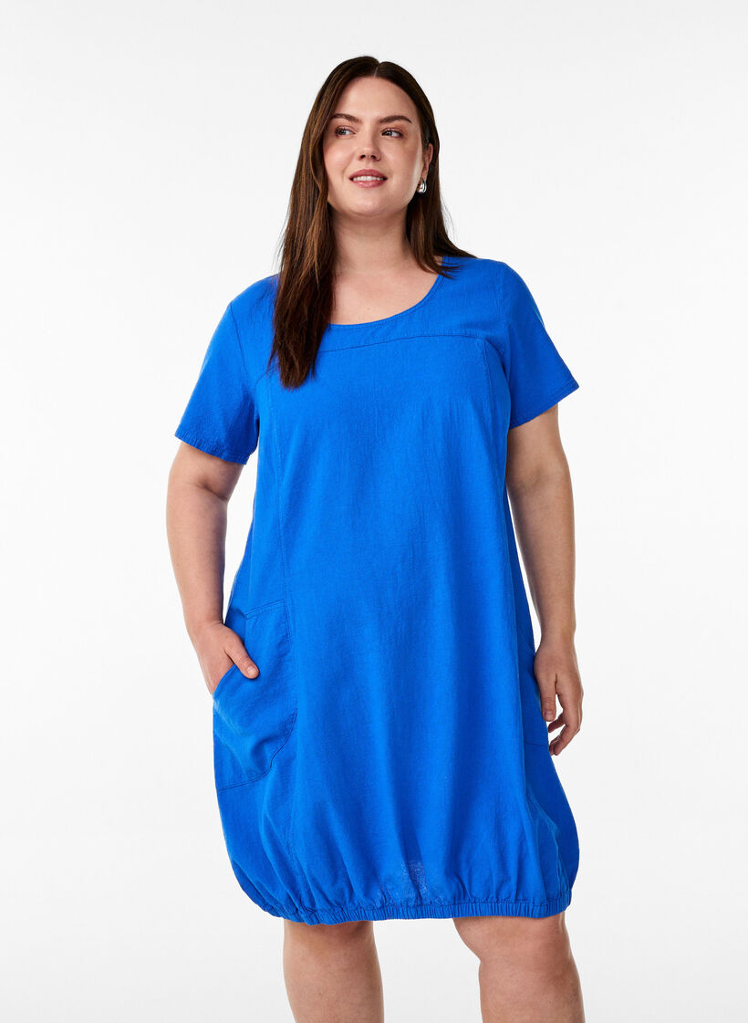Bawelniana sukienka z kr&oacute;tkim rekawem, Niebieskie, Model image number 0