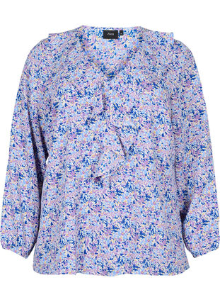 Bluzka z nadrukiem i marszczeniami, Purple Ditzy Flower, Packshot image number 0