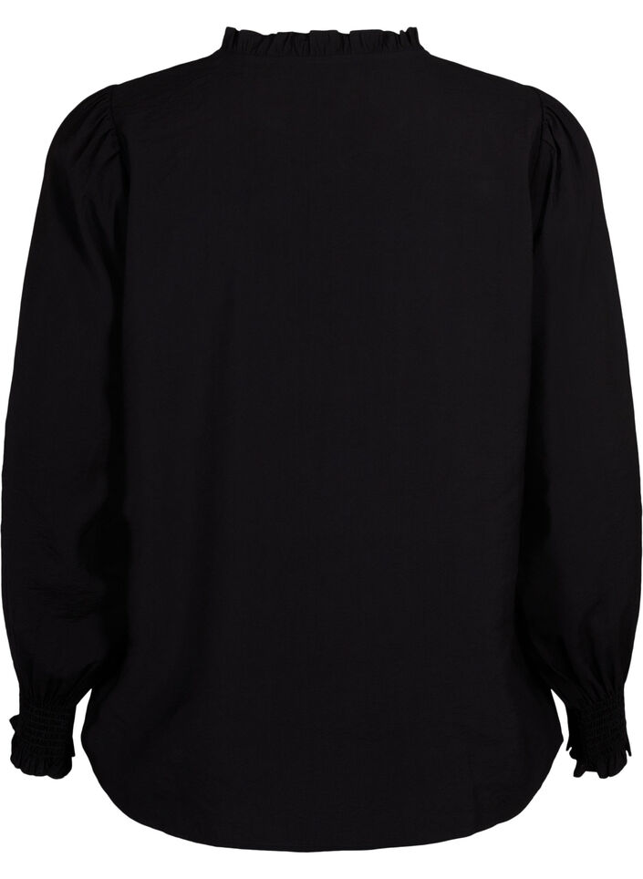 Bluzka z marszczeniami i haftem angielskim, Black, Packshot image number 1