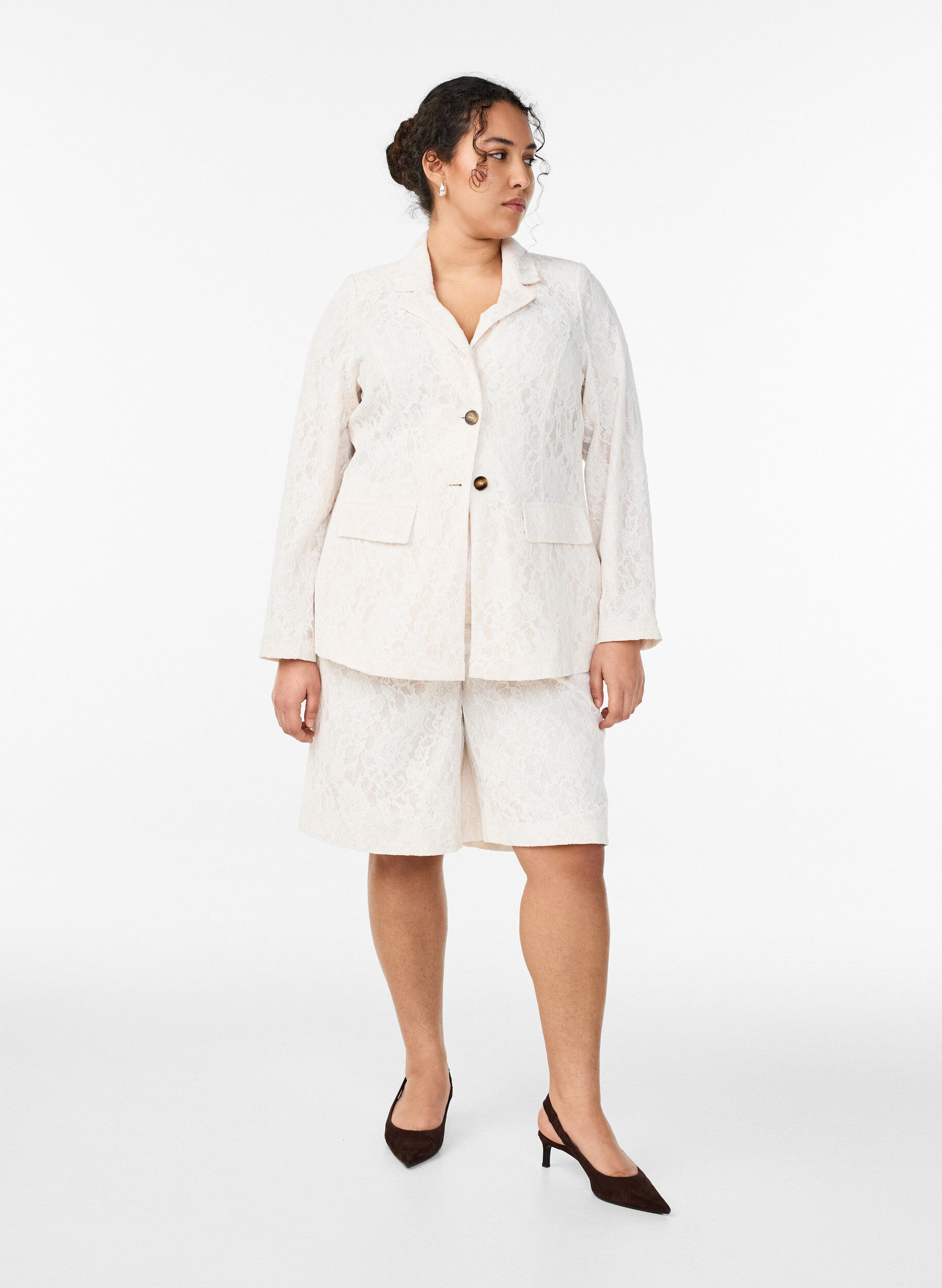 Zizzi Koronkowy blezer zapinany na guziki, Biały, Model image number 1