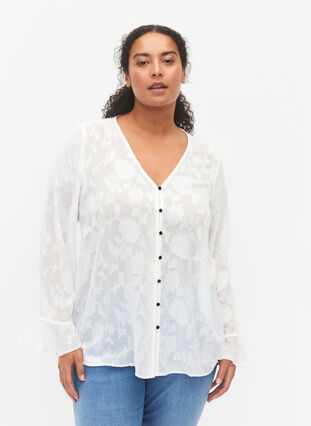 Zakardowa koszula z dlugimi rekawami, Bright White, Model image number 0