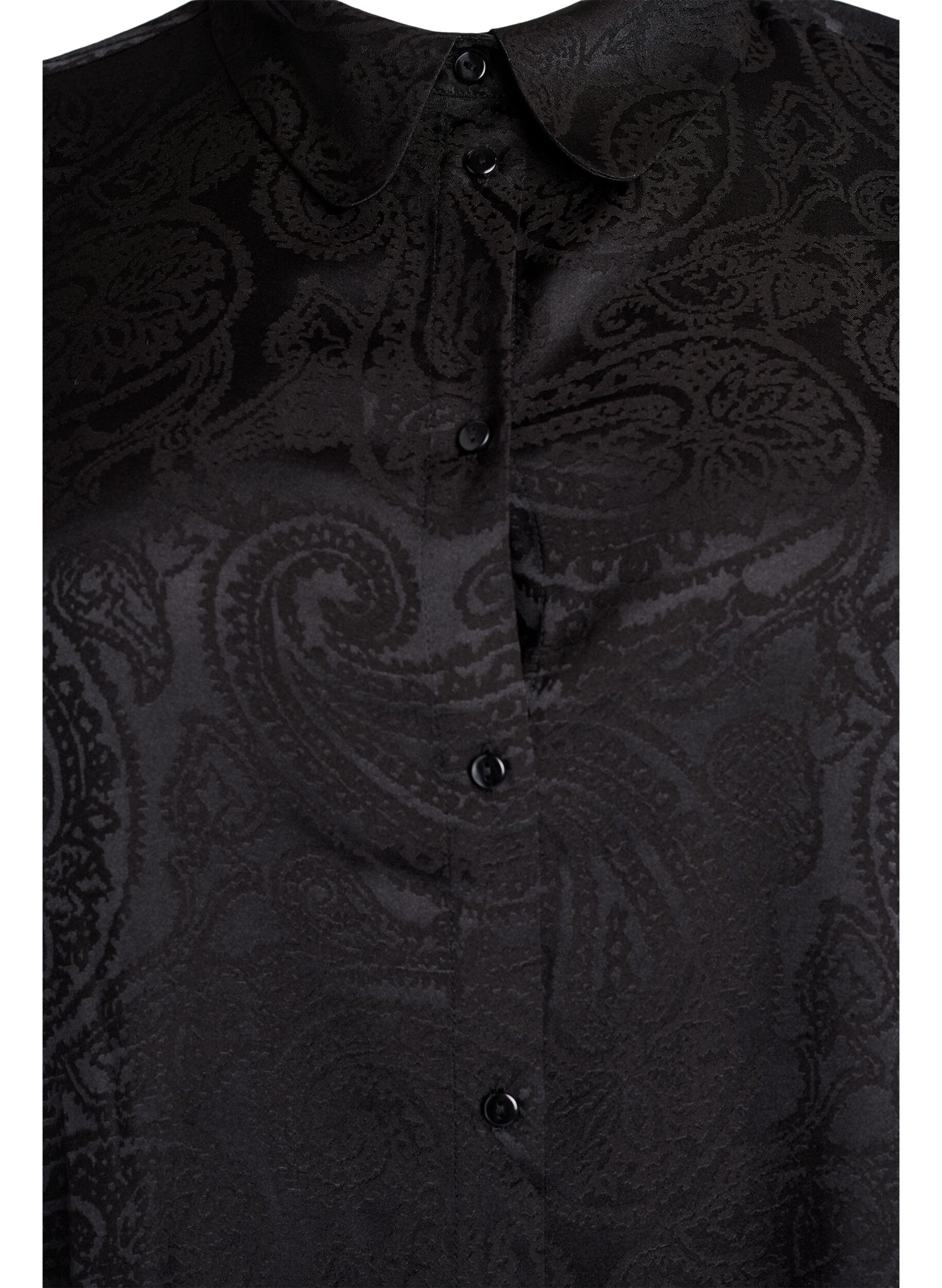 Zizzi Koszula z wzorem paisley w tonacji ton w ton, Czarne, Packshot image number 2