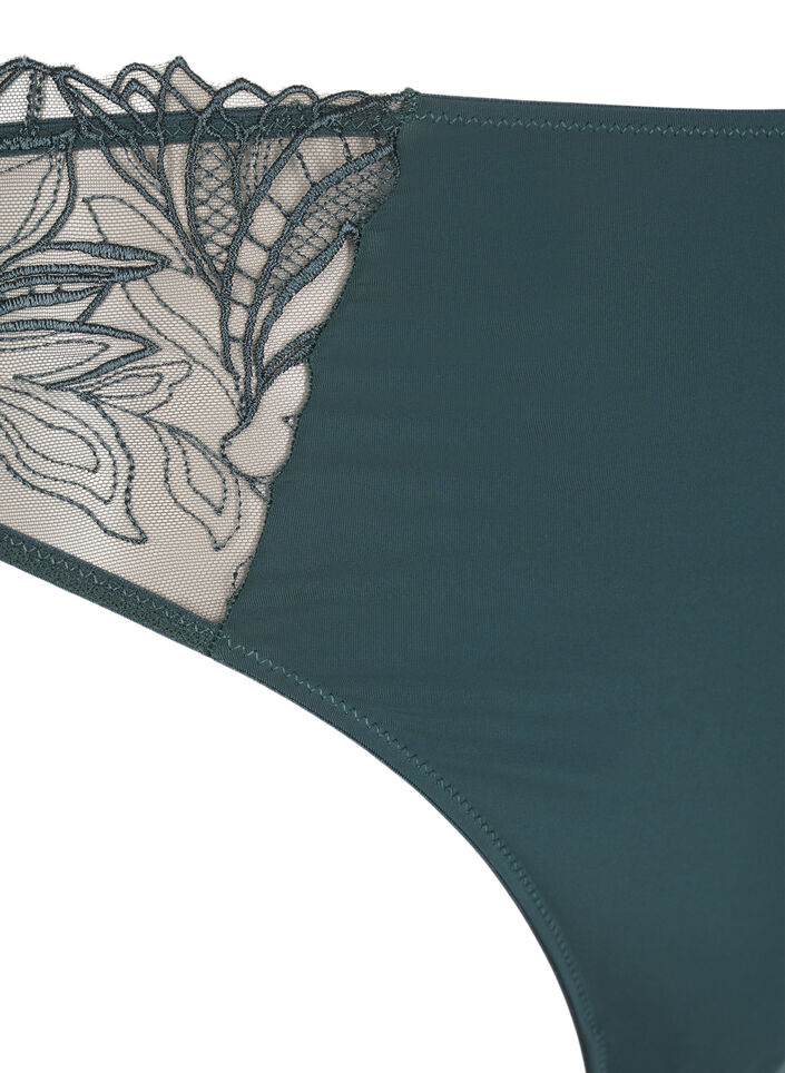 Stringi z mikrofibry z koronka, Zielony, Packshot image number 2