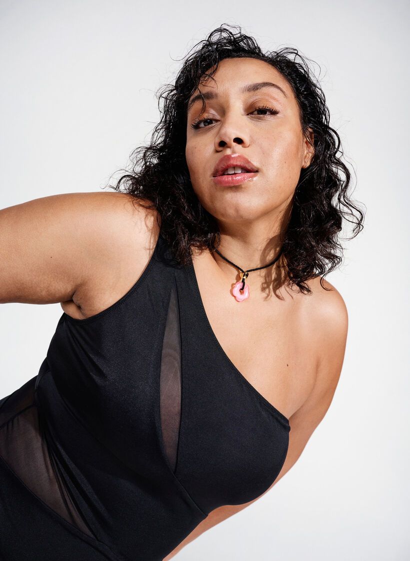 Strój kapielowy na jedno ramie z siateczka, Black, Image image number 0