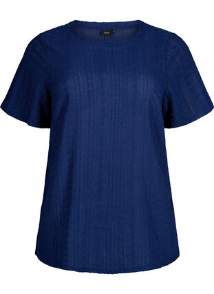 Bluzka z krótkim rekawem i teksturowanym wzorem, Medieval Blue, Packshot image number 0