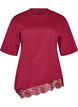 T-shirt z asymetrycznym koronkowym wykonczeniem, Czerwony, Packshot image number 0