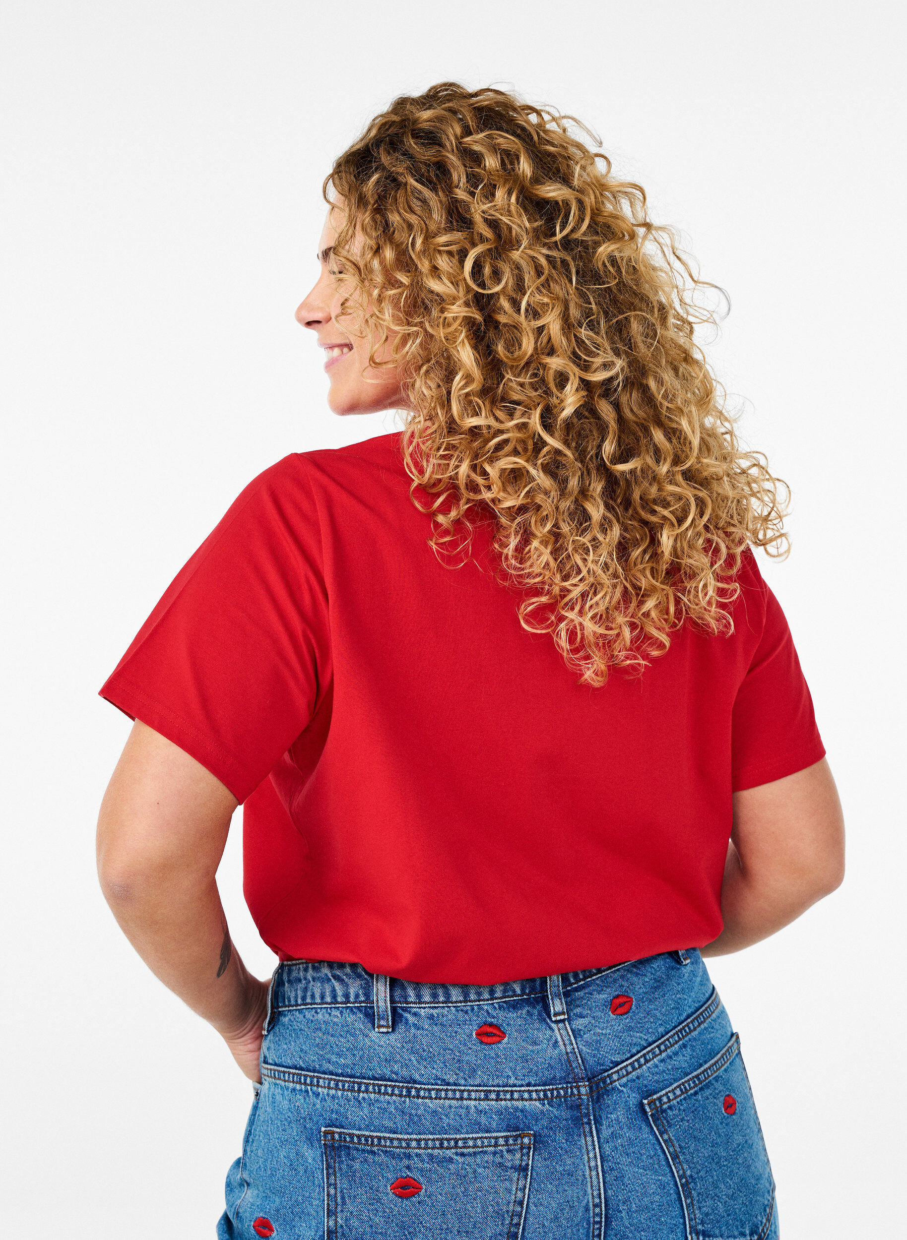 Zizzi Koszulka z bawelny organicznej z okraglym dekoltem, Salsa, Model image number 1