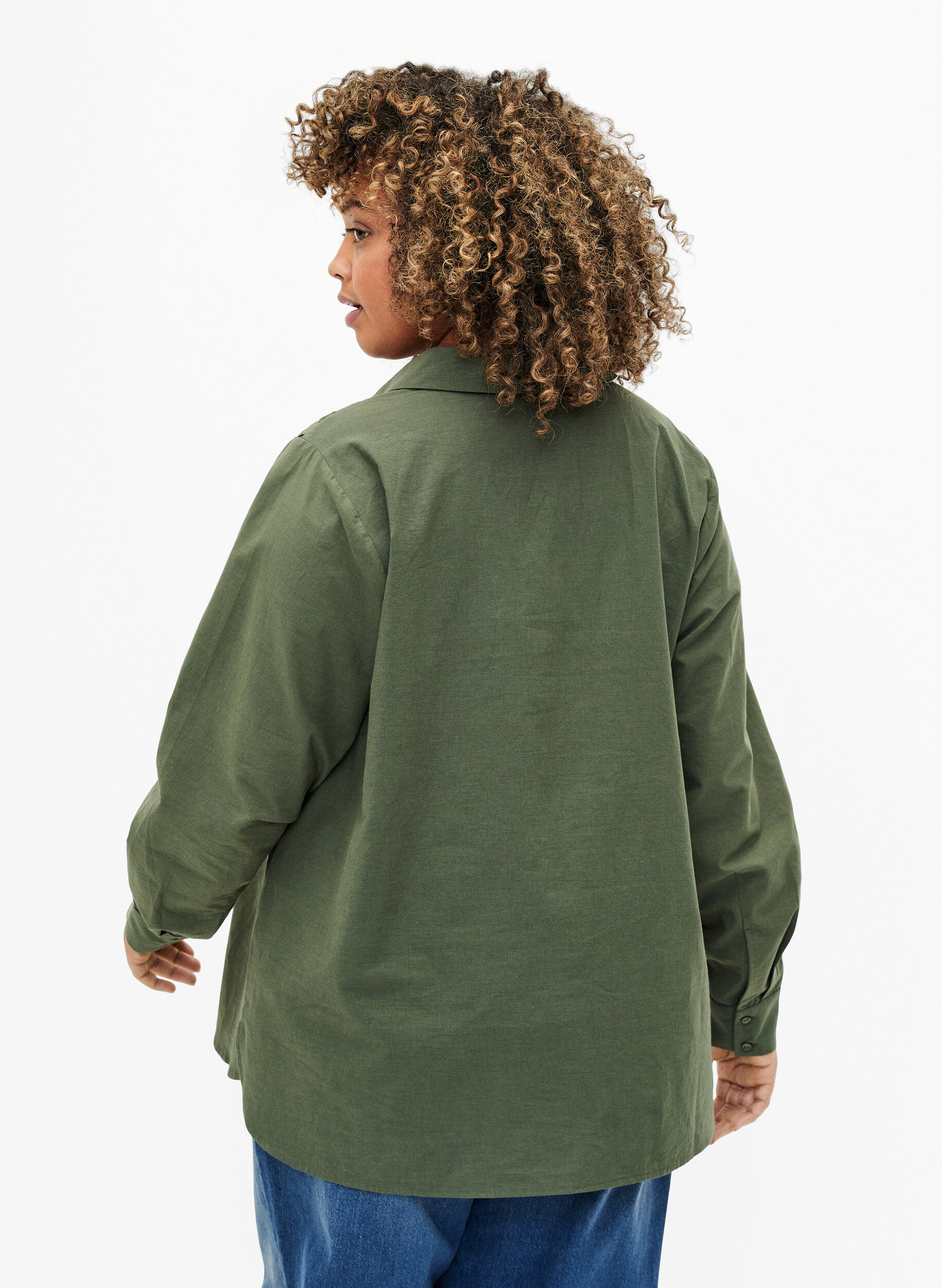 Zizzi Bawelniana koszula z haftem angielskim, Thyme, Model image number 1