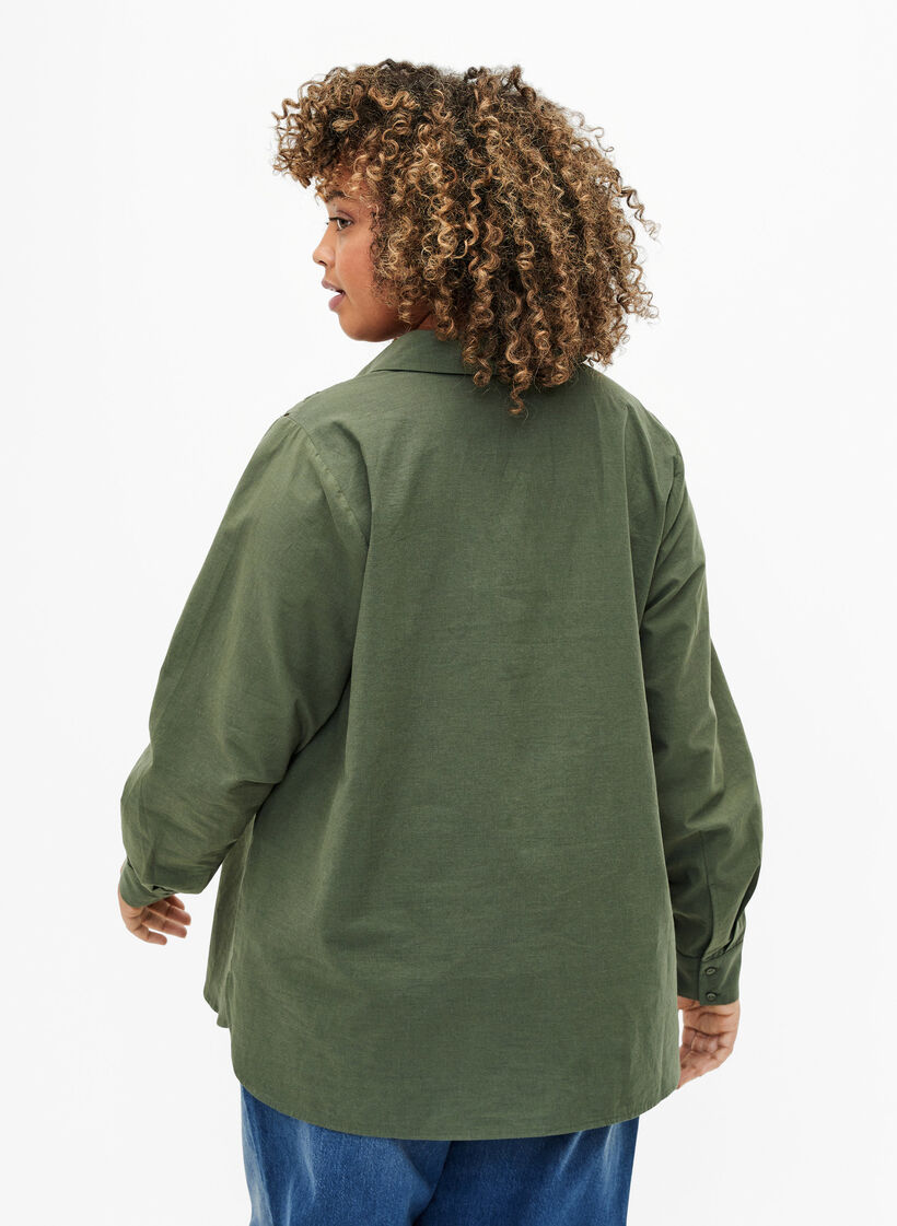 Bawelniana koszula z haftem angielskim, Thyme, Model image number 1