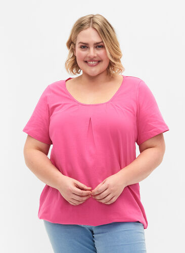 Bawelniana koszulka z krótkim rekawem, Shocking Pink, Model image number 0