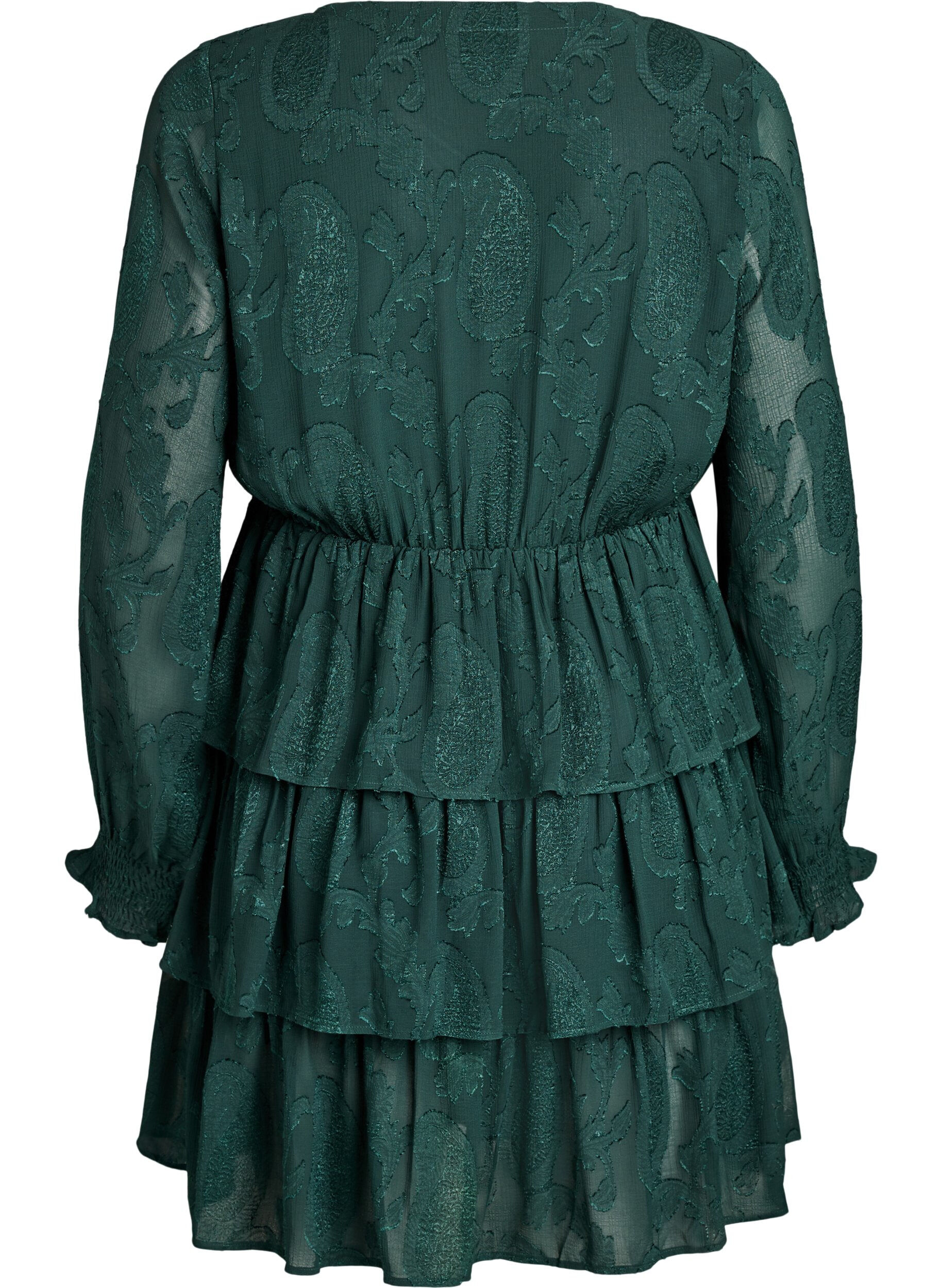Zizzi Kr&oacute;tka sukienka z falbankami i fakturowanym wzorem, Zielony, Packshot image number 1