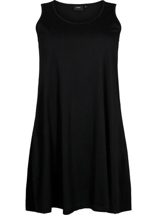 Trapezowa sukienka z bawelny bez rekawów, Black, Packshot image number 0