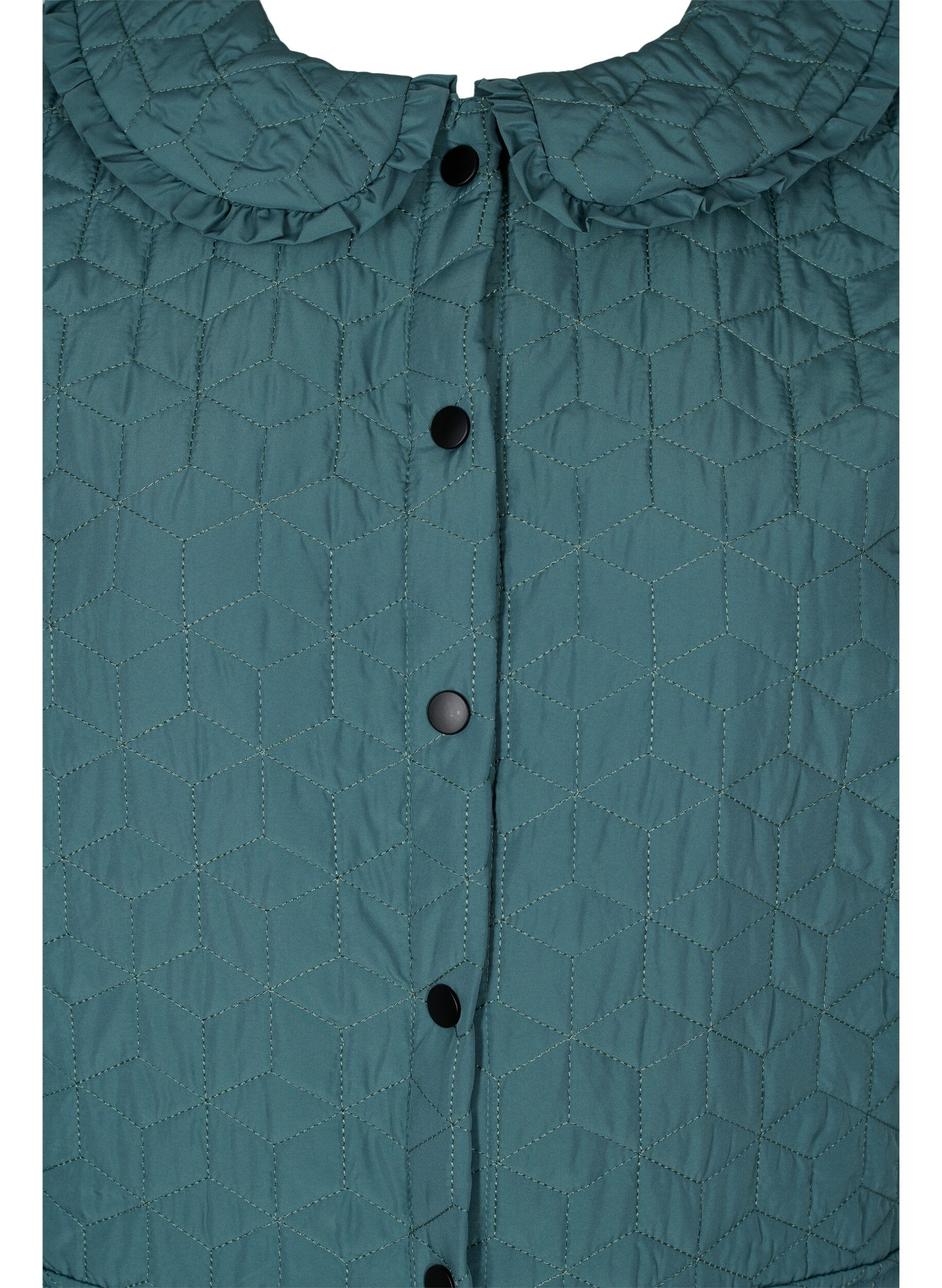 Zizzi Long quilted vest with collar and frills, Sagebrush Green, Packshot image number 2