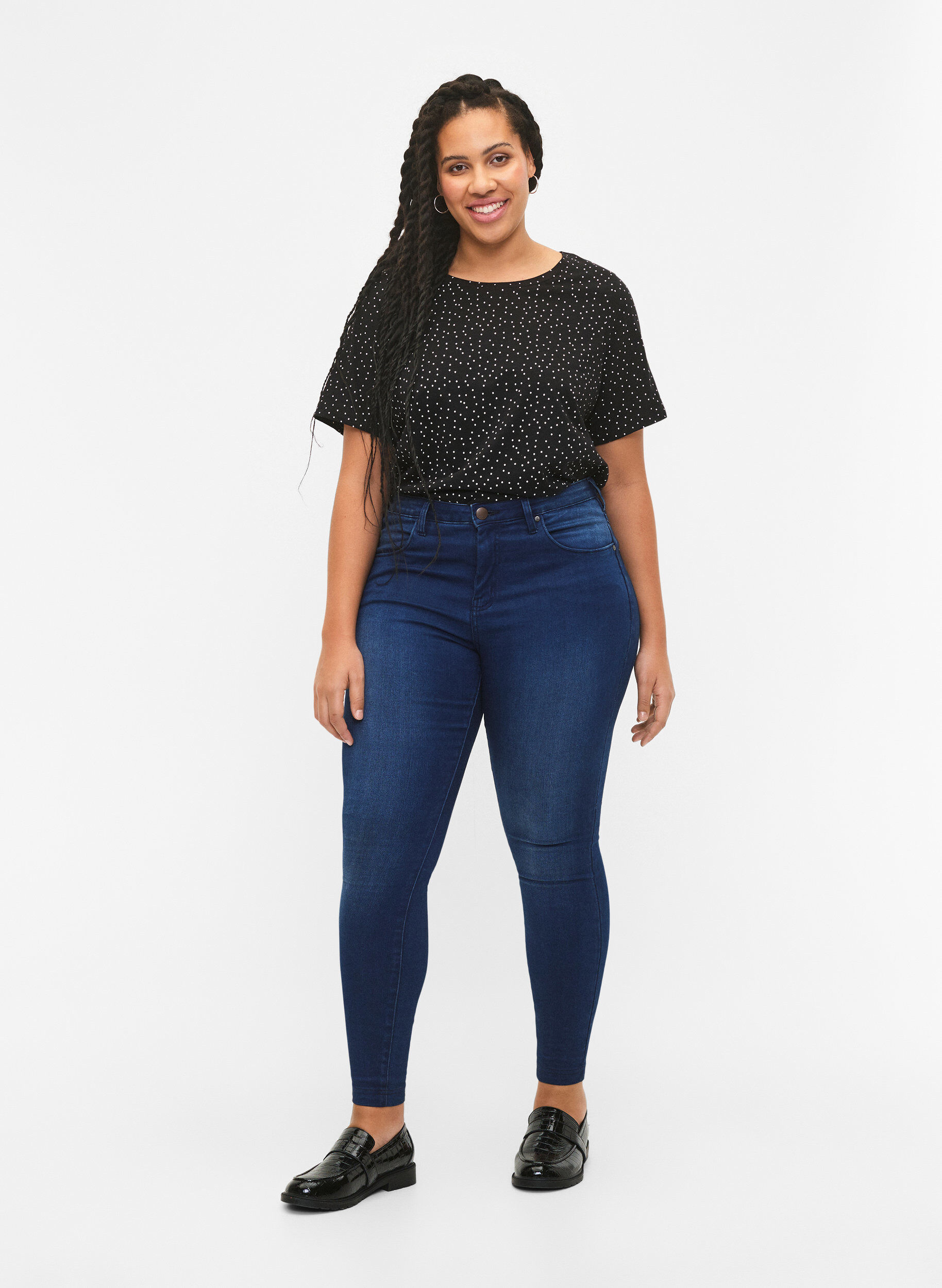 Zizzi  Koszulka w kropki z bawelny organicznej, Czarne, Model image number 1