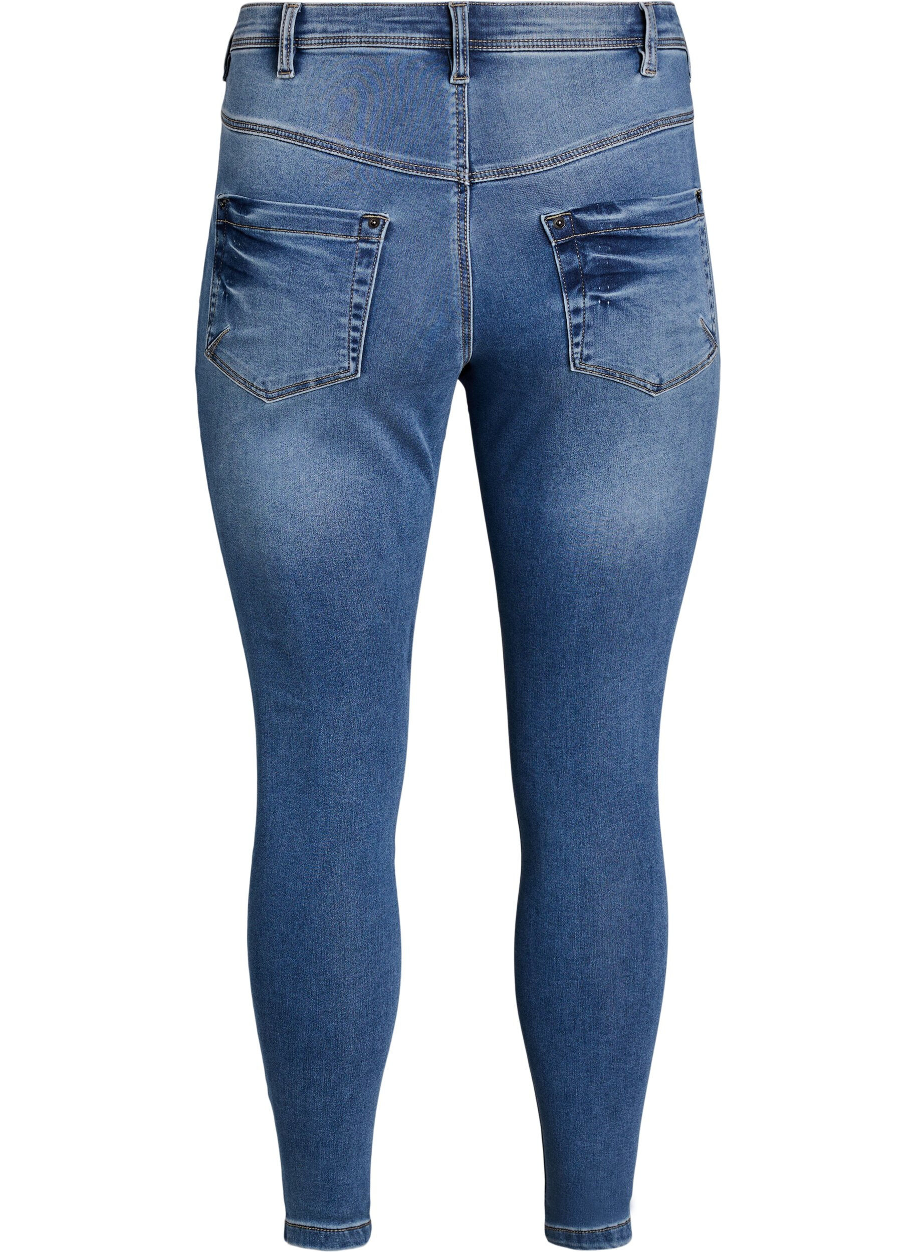 ZizziSkr&oacute;cone jeansy Amy z ozdobnym zamkiem blyskawicznym, Niebieskie, Packshot image number 1