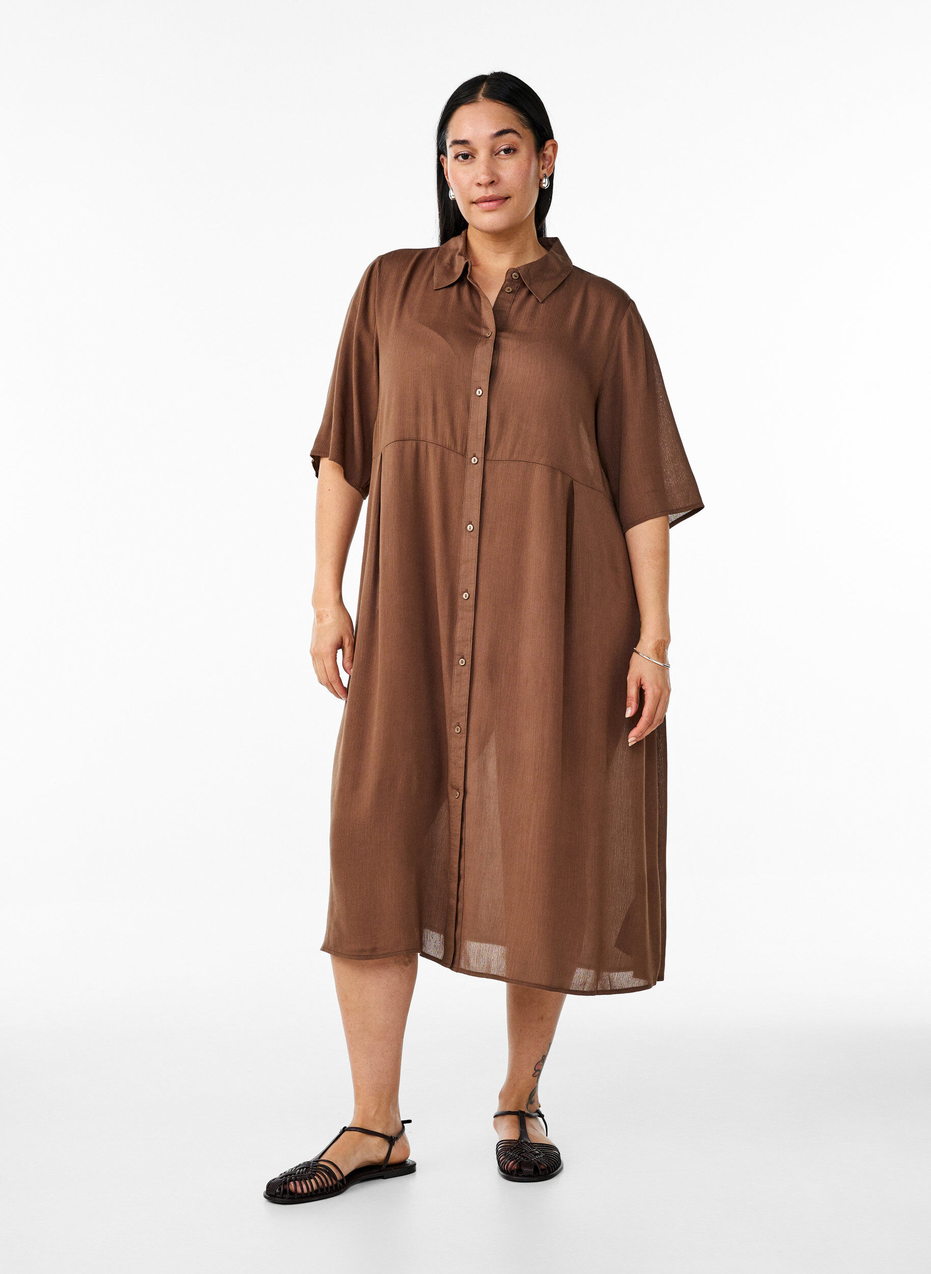 Zizzi Midi koszulowa sukienka z kr&oacute;tkimi rekawami, Zielony, Model image number 1