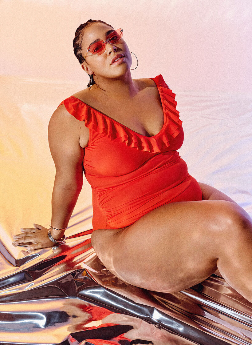 Strój kapielowy z falbankami i wyjmowanymi wkladkami, Pomarańczowy, Image image number 1