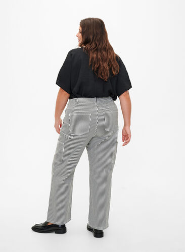  Jeansowe bojówki w paski o prostym kroju, Black White Stripe, Model image number 1