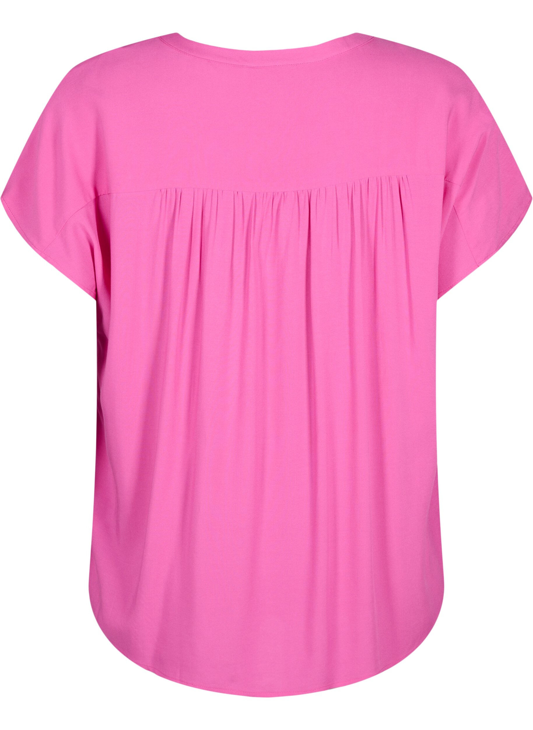 Zizzi Bluzka z wiskozy z koronkowym wykonczeniem, Raspberry Rose, Packshot image number 1