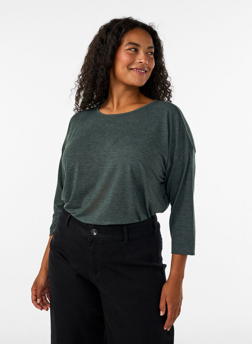 Bluzka dresowa z rekawami 3/4, Zielony, Model image number 0