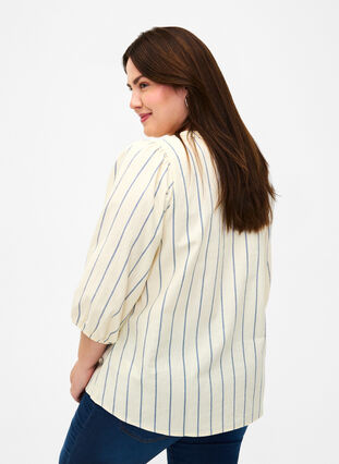 Bawelniana bluzka z rekawem 3/4 i nadrukiem, Eggnog Stripe, Model image number 1