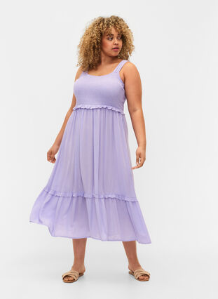 Wiskozowa sukienka midi z marszczeniem, Lavender, Model image number 0