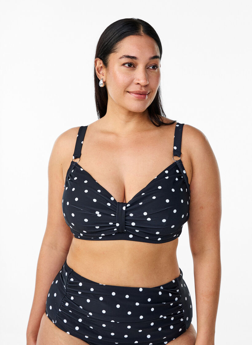G&oacute;ra od bikini z fiszbinami i wzorem, Czarne, Model image number 0