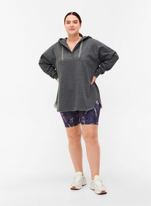 Sweatshirt with hood and slits, Dark Grey Melange, Model image number 4