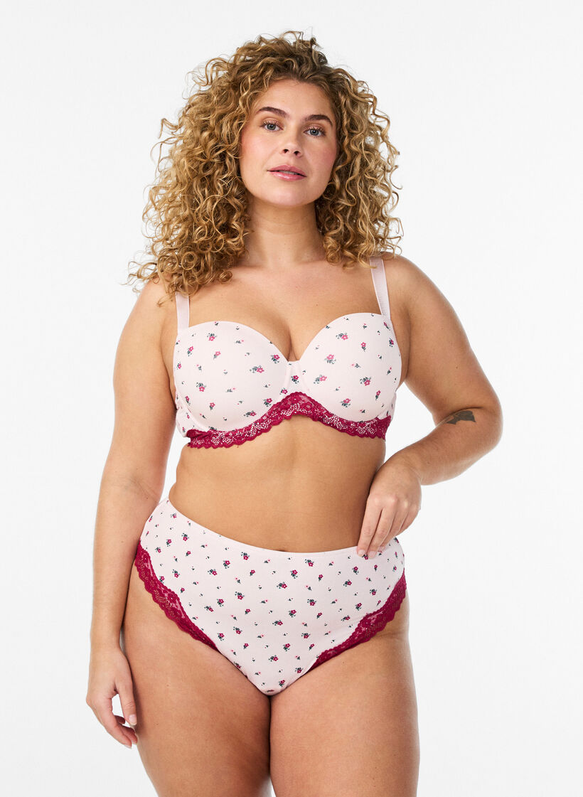 Figi brazylijskie z kwiatowym nadrukiem i koronka, R&oacute;żowy, Model image number 0