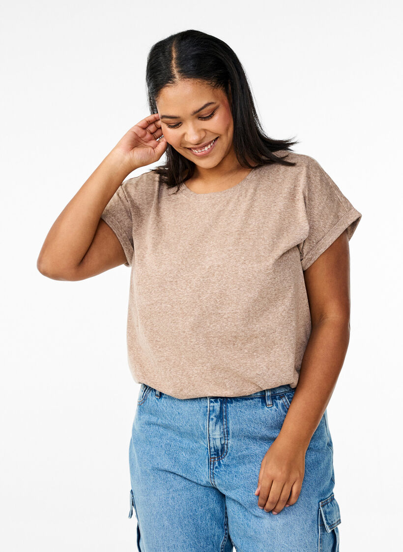 Melanzowa koszulka z kr&oacute;tkim rekawem, Brązowy, Model image number 0