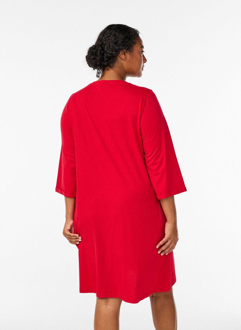 Koszula nocna z bawelny organicznej z motywem swiatecznym, Czerwony, Model image number 2