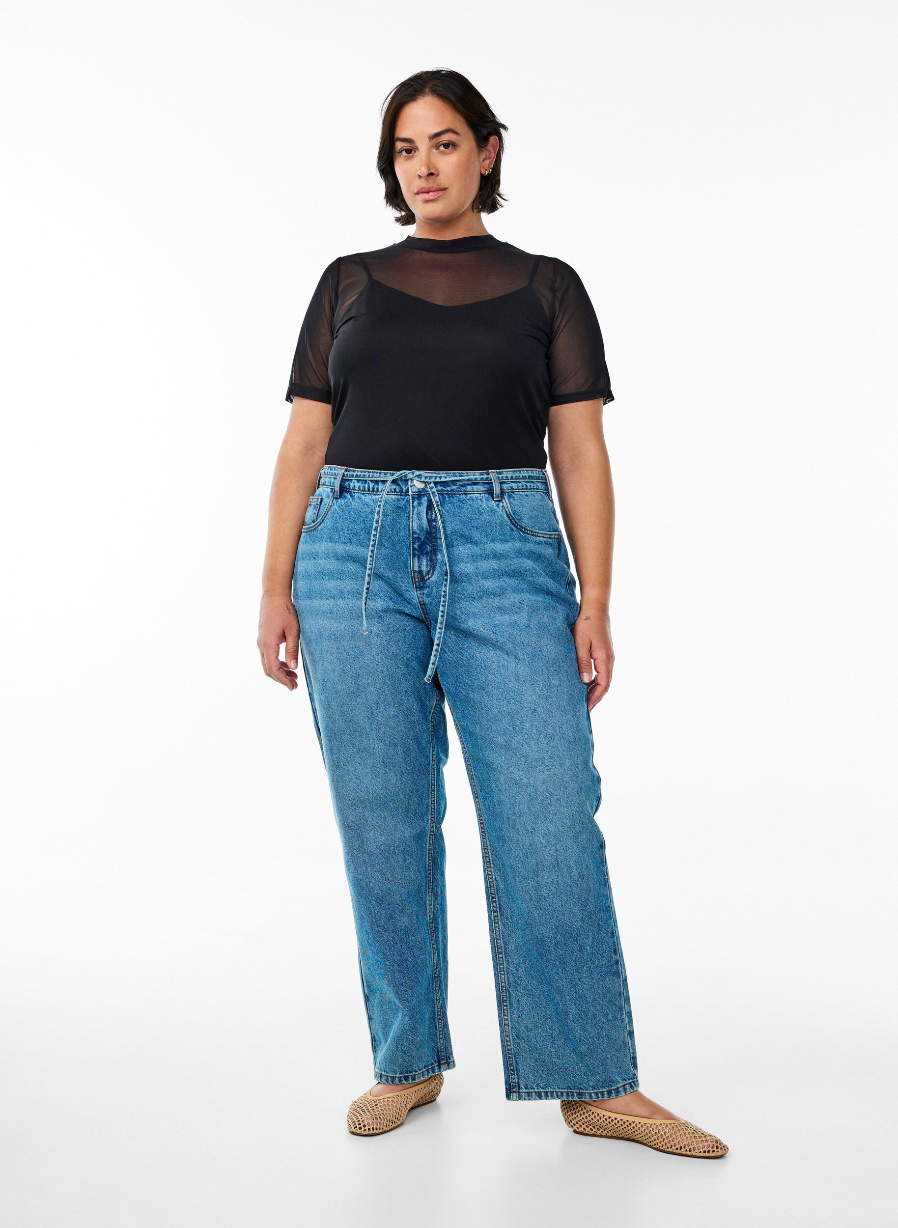 Zizzi Bluzka z siateczki z kr&oacute;tkim rekawem, Czarne, Model image number 1