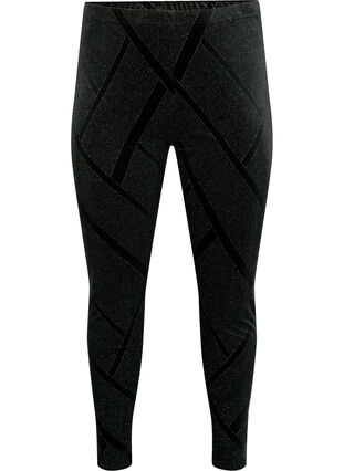 Welurowe legginsy z brokatem i wzorem, Black, Packshot image number 0