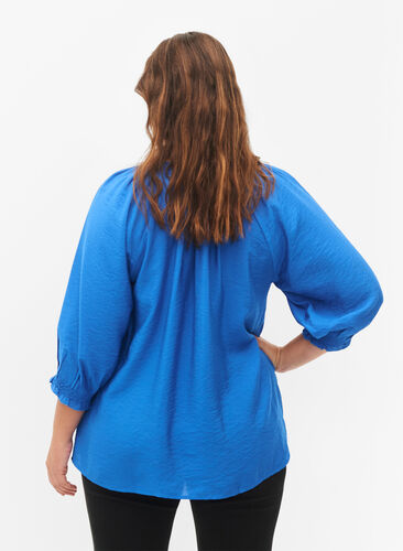 Trapezowa bluzka z wiskozy z rekawami 3/4, Strong Blue, Model image number 1