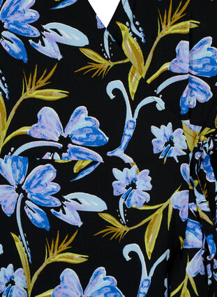 Kopertowa sukienka z nadrukiem i krótkim rekawem, Black Blue Flower, Packshot image number 2