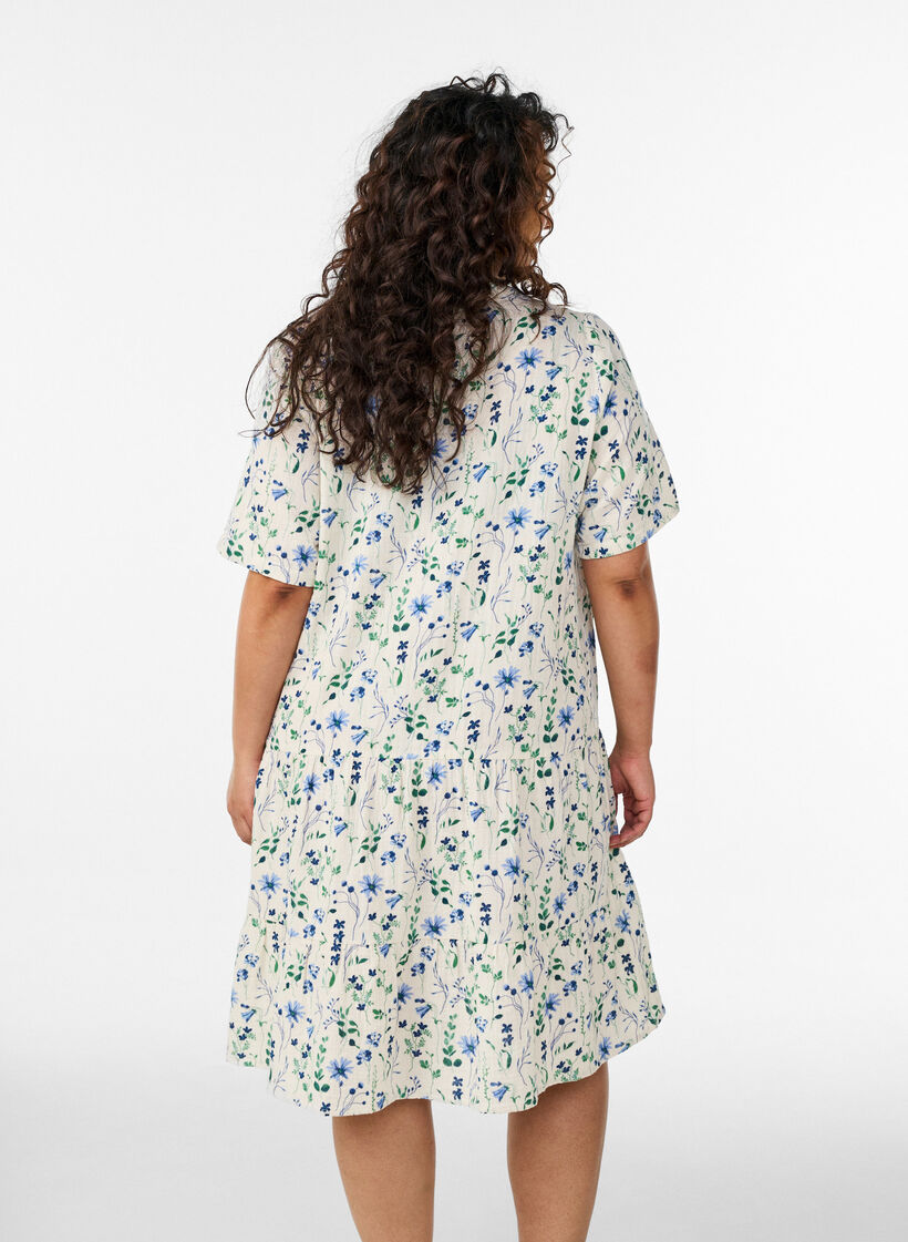 Kr&oacute;tka sukienka o linii A z bawelnianego muslinu, Beżowy, Model image number 2