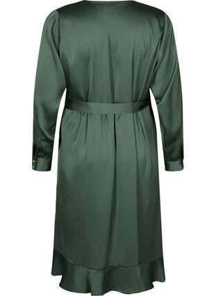 Satynowa sukienka kopertowa z dlugim rekawem, Duck Green, Packshot image number 1