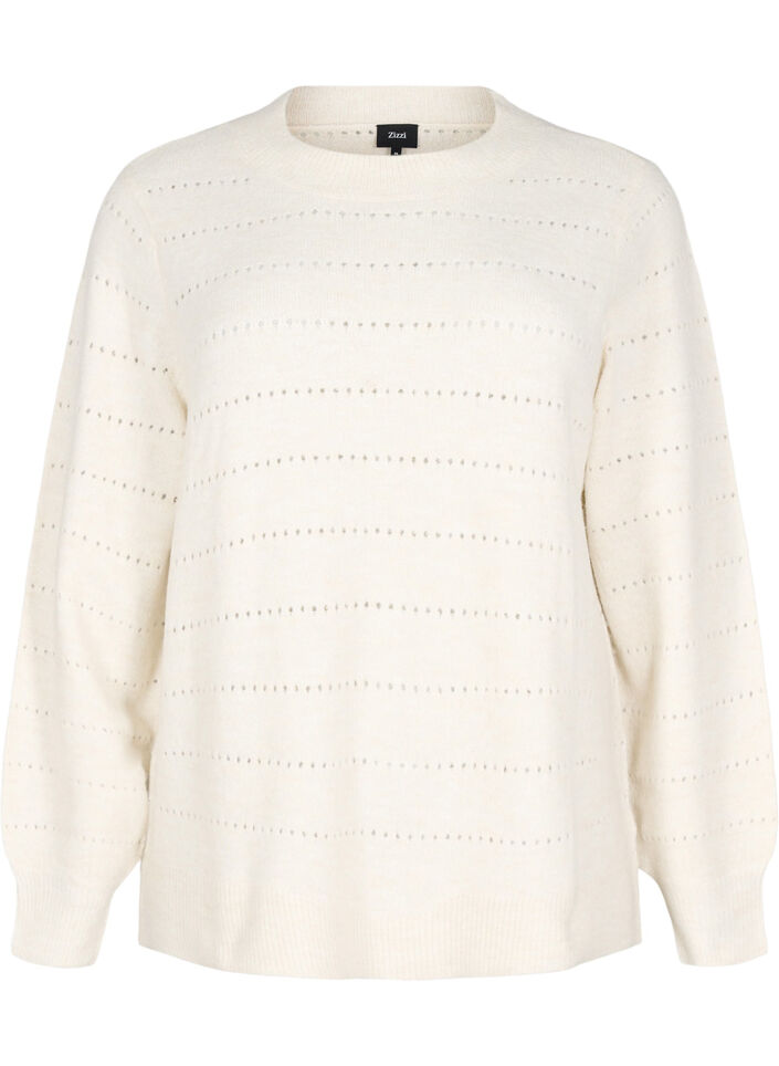 Dzianinowa bluzka z okraglym dekoltem i koronkowym wzorem, Birch Mel., Packshot image number 0