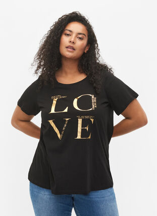 Bawelniana koszulka z krótkimi rekawami i nadrukiem, Black Love, Model image number 0