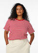 T-shirt w paski o prazkowanej fakturze, Czerwony, Model image number 0