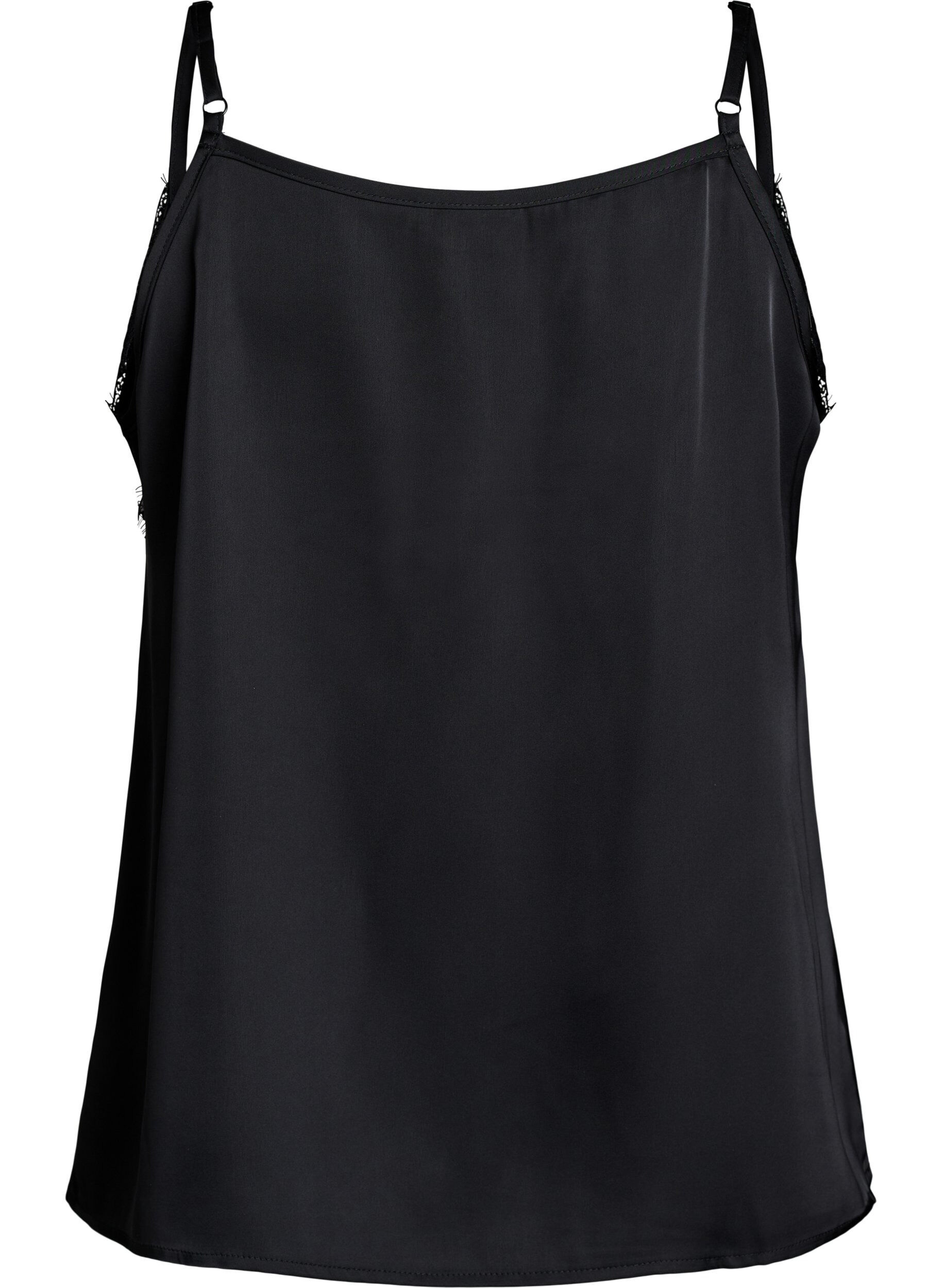 Zizzi Bluzka z satynowym pasem i koronka, Czarne, Packshot image number 1