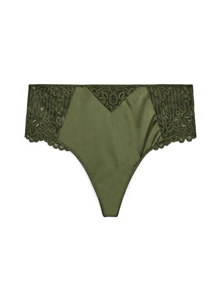 Stringi hipsterskie z koronka i microfibre, Zielony, Packshot image number 0