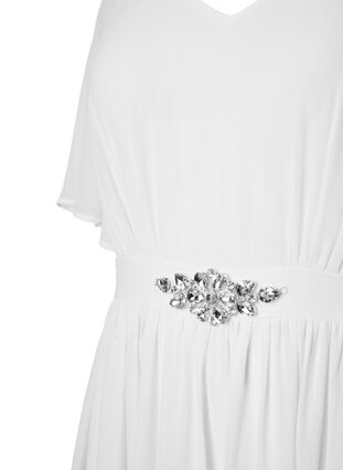 Dluga sukienka z plisami i krótkimi rekawkami, Bright White, Packshot image number 2