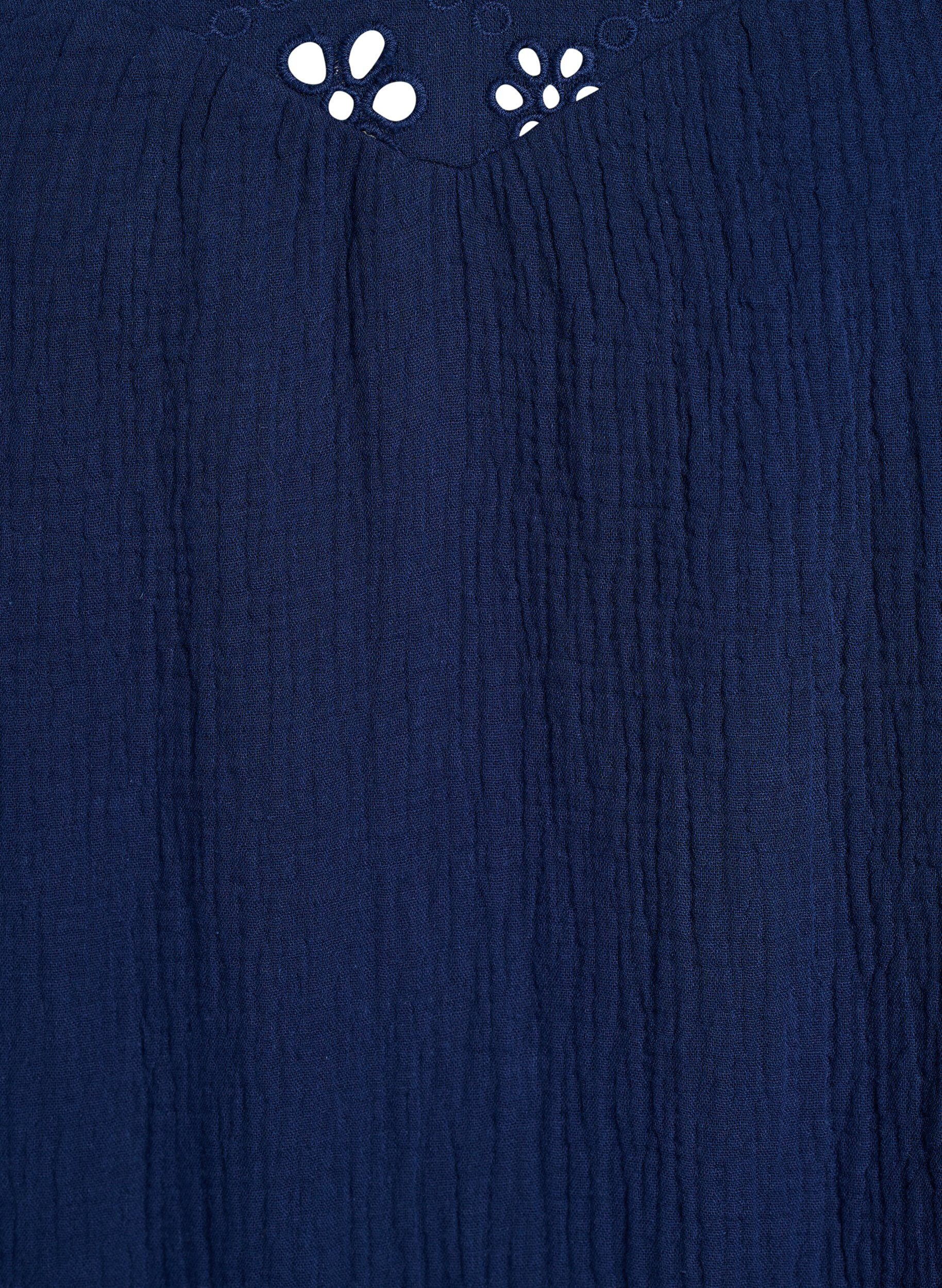 Zizzi Bluzka z muslinu bawelnianego z haftem anglaise i rekawem 1/2, Niebieskie, Packshot image number 2