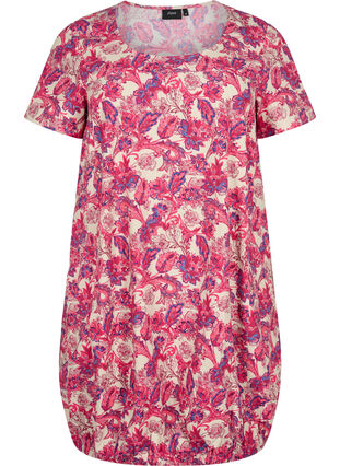 Bawelniana sukienka z nadrukiem i krótkimi rekawami, Raspberry S. Paisley, Packshot image number 0