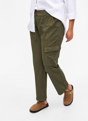 Luzne, bawelniane spodnie bojówki, Ivy Green, Model image number 2