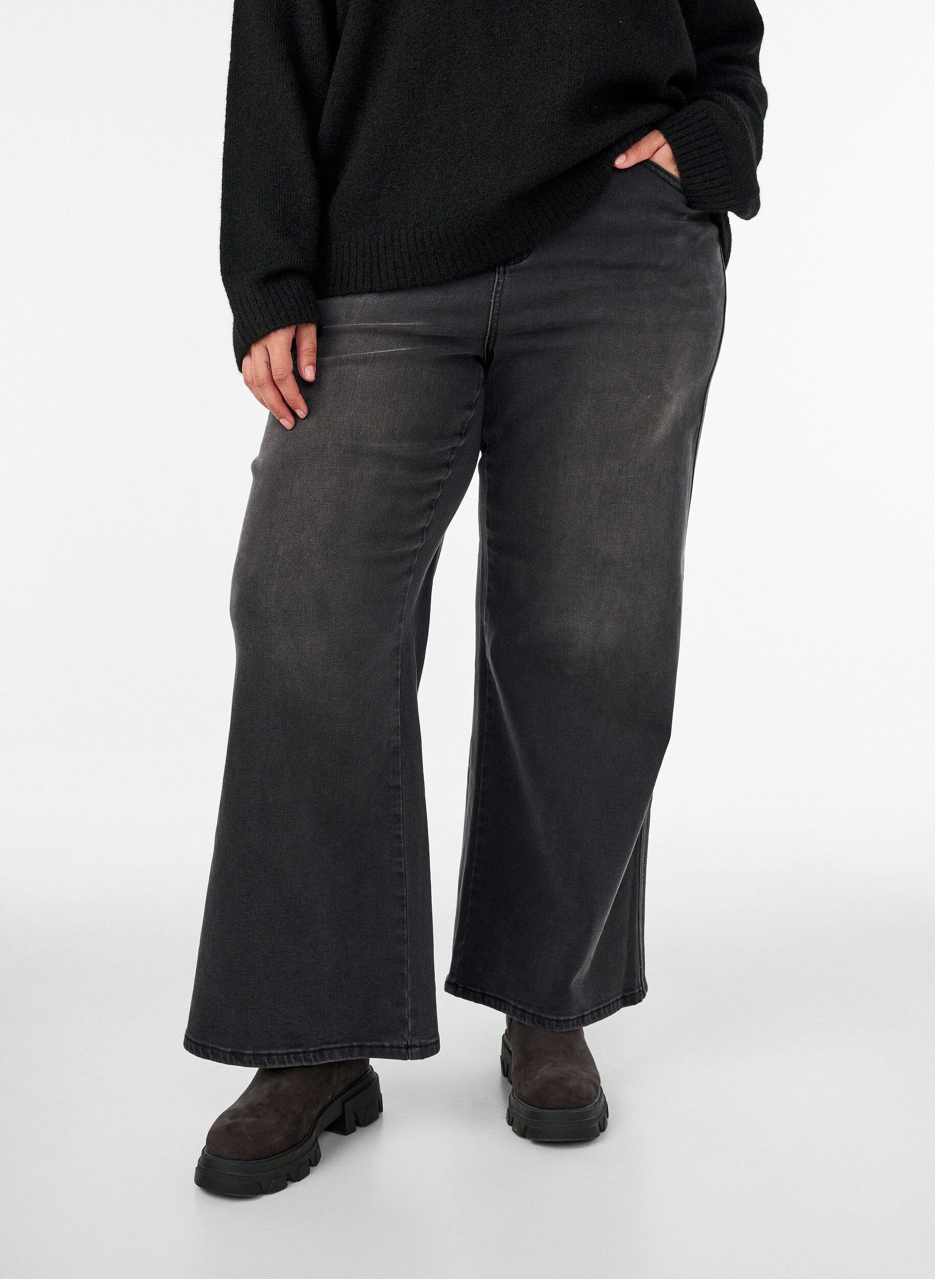 ZizziJeansy o szerokim kroju z pionowymi elementami z denimu, Ciemnoszary, Model image number 3