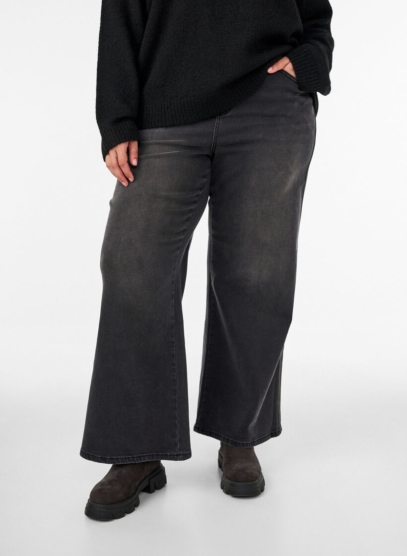 Jeansy o szerokim kroju z pionowymi elementami z denimu, Ciemnoszary, Model image number 3