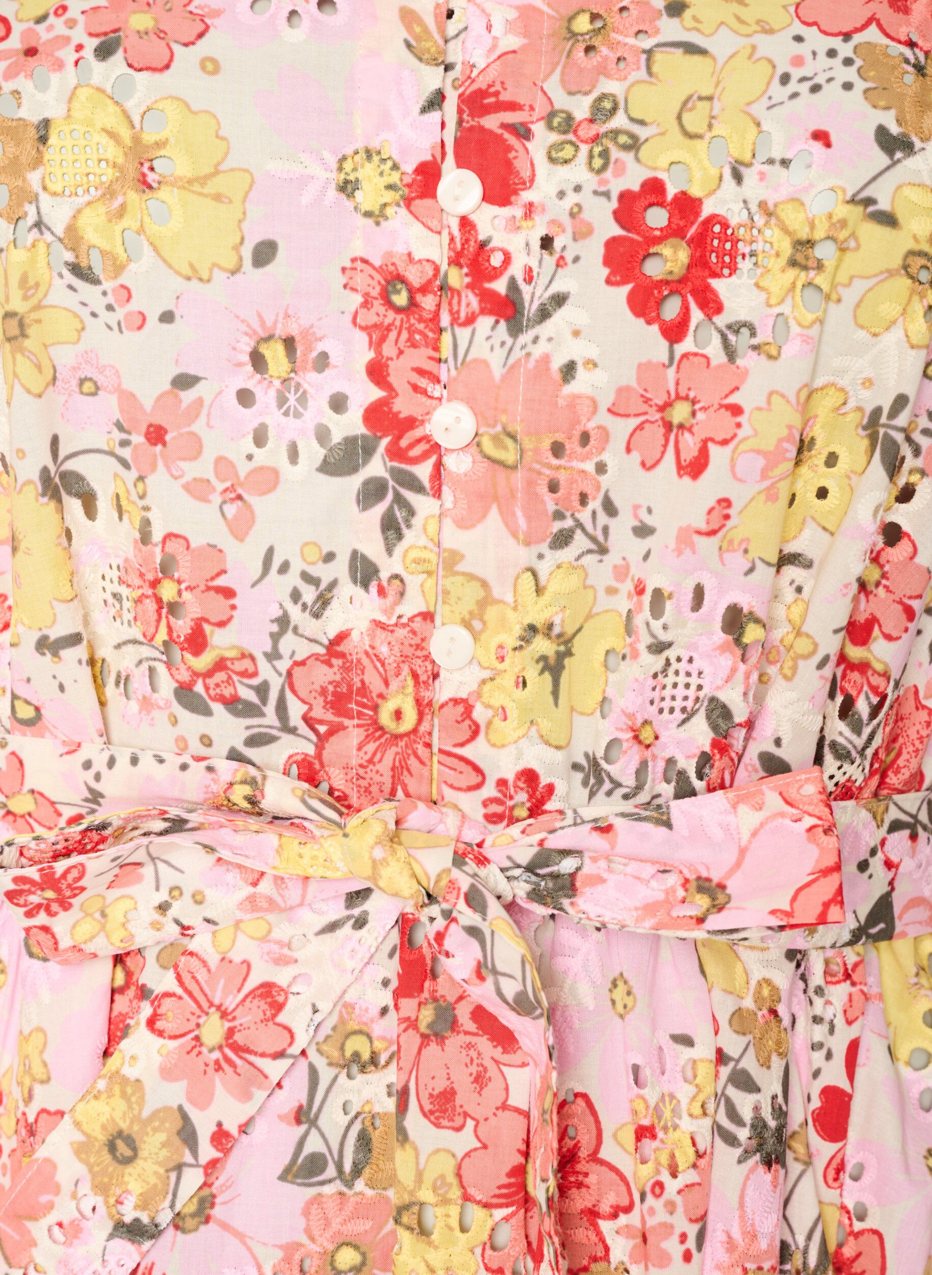 ZizziKwiatowa sukienka midi z haftami angielskimi i pasem do wiazania, R&oacute;żowy, Packshot image number 2