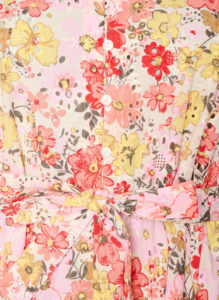 Kwiatowa sukienka midi z haftami angielskimi i pasem do wiazania, R&oacute;żowy, Packshot image number 2